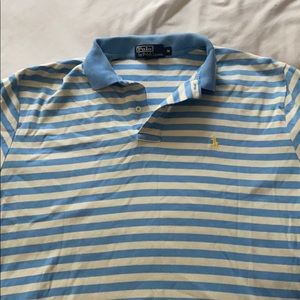 Cream and royal blue striped polo shirt